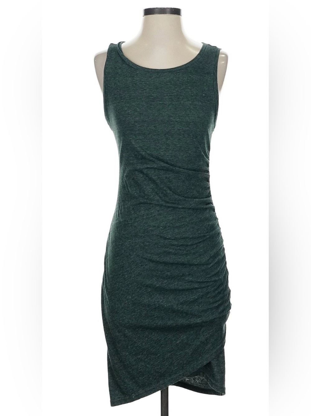 Leith Forest Green Sleeveless Ruched Midi Dress